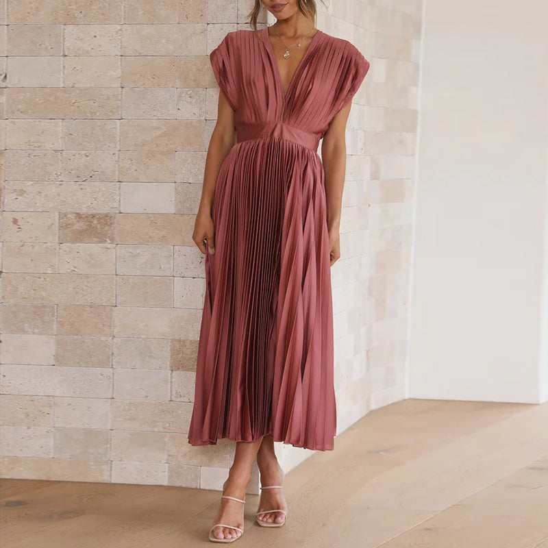 Casimir Women's Modern V-Neck Dress – Sleeveless Elegant Summer Style-Summer V-Neck Dress-Olive-XS-Camoufit