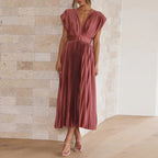 Casimir Women's Modern V-Neck Dress – Sleeveless Elegant Summer Style-Summer V-Neck Dress-Olive-XS-Camoufit