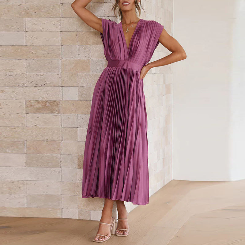 Casimir Women's Modern V-Neck Dress – Sleeveless Elegant Summer Style-Summer V-Neck Dress-Purple-XS-Camoufit