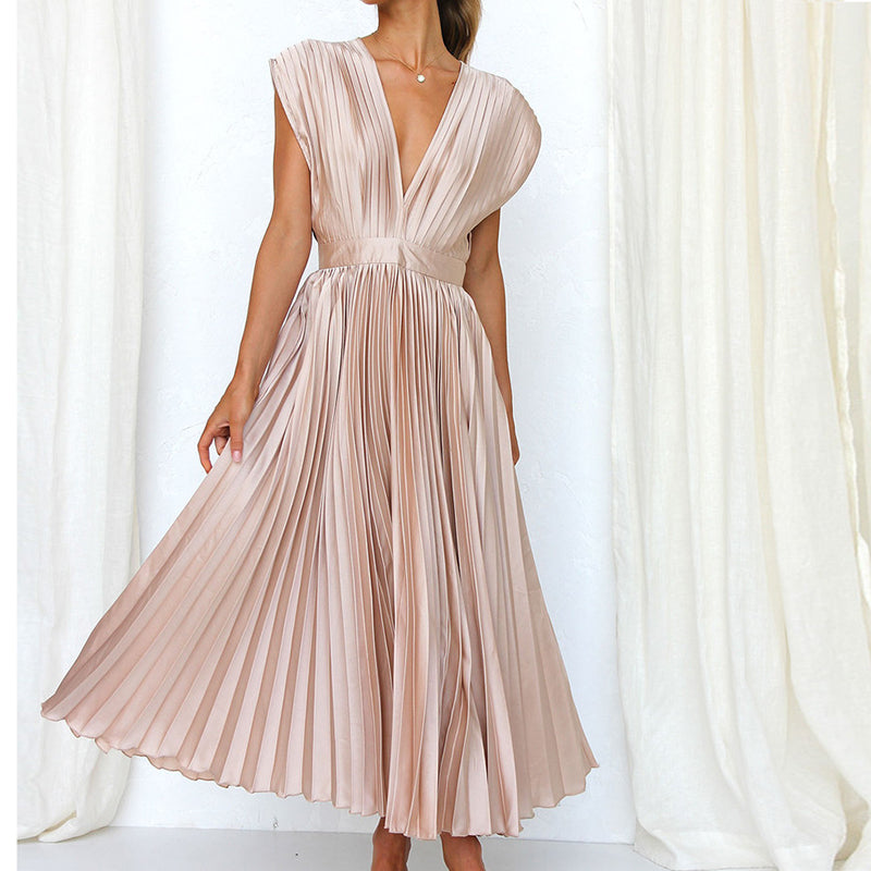 Casimir Women's Modern V-Neck Dress – Sleeveless Elegant Summer Style-Summer V-Neck Dress-Champagne-XS-Camoufit