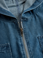 Calyra | Denim Jumpsuit for Women - Hooded Long Sleeve Zipper Pocket Vintage Loose Comfort Fit-Jumpsuit-Blue-S-Camoufit