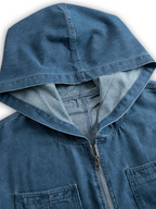 Calyra | Denim Jumpsuit for Women - Hooded Long Sleeve Zipper Pocket Vintage Loose Comfort Fit-Jumpsuit-Blue-S-Camoufit