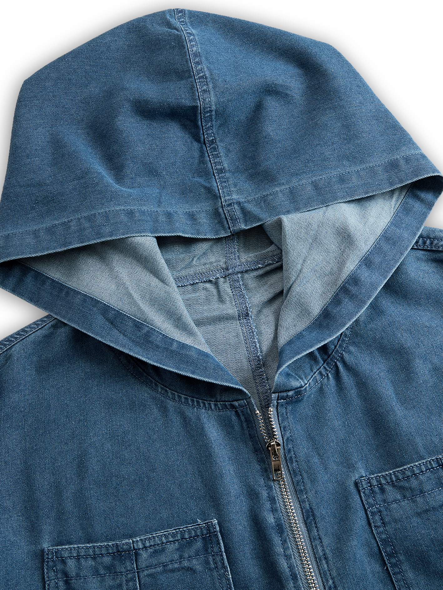 Calyra | Denim Jumpsuit for Women - Hooded Long Sleeve Zipper Pocket Vintage Loose Comfort Fit-Jumpsuit-Blue-S-Camoufit