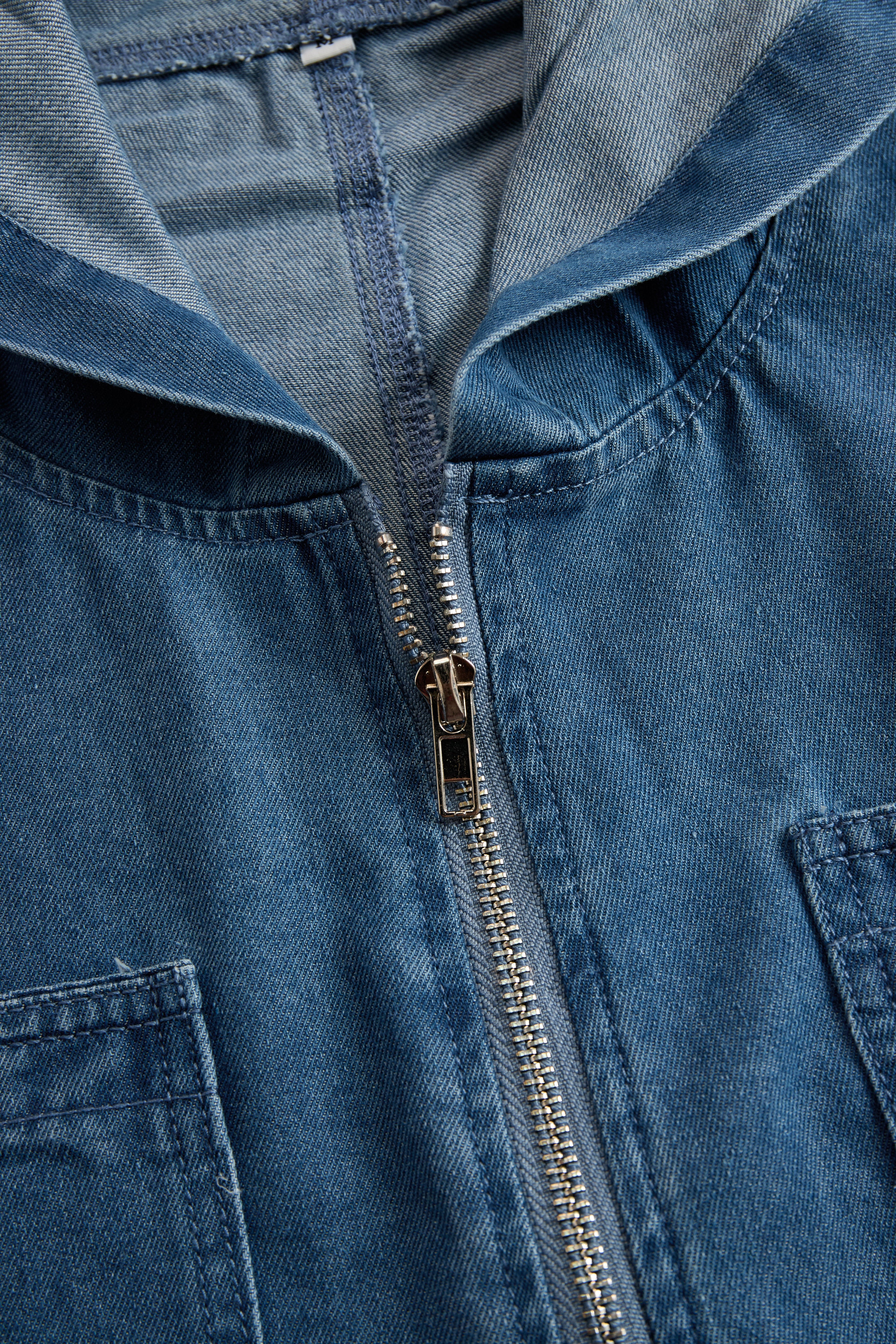 Calyra | Denim Jumpsuit for Women - Hooded Long Sleeve Zipper Pocket Vintage Loose Comfort Fit-Jumpsuit-Blue-S-Camoufit