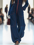 Vireya | Denim Wide Leg Jumpsuit for Women – Red Loose Fit-Jumpsuit-Navy-XS-Camoufit