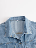 Lyssia | Denim Mini Dress for Women - Lapel Short Sleeve Button Tassel Vintage Loose Boho Fit-Mini Dress-Light Blue-S-Camoufit