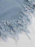 Lyssia | Denim Mini Dress for Women - Lapel Short Sleeve Button Tassel Vintage Loose Boho Fit-Mini Dress-Light Blue-S-Camoufit