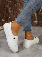 Elira | Women's Casual Lace Up Sneakers – Round Toe Flat Comfort Fit-Women's Sneakers-White-4-