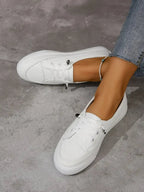 Elira | Women's Casual Lace Up Sneakers – Round Toe Flat Comfort Fit-Women's Sneakers-White-4-