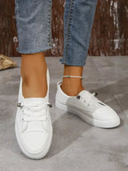 Elira | Women's Casual Lace Up Sneakers – Round Toe Flat Comfort Fit-Women's Sneakers-White-4-