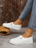Elira | Women's Casual Lace Up Sneakers – Round Toe Flat Comfort Fit-Women's Sneakers-White-4-