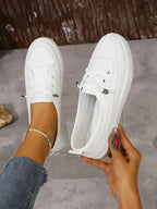 Elira | Women's Casual Lace Up Sneakers – Round Toe Flat Comfort Fit-Women's Sneakers-White-4-