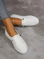 Elira | Women's Casual Lace Up Sneakers – Round Toe Flat Comfort Fit-Women's Sneakers-White-4-