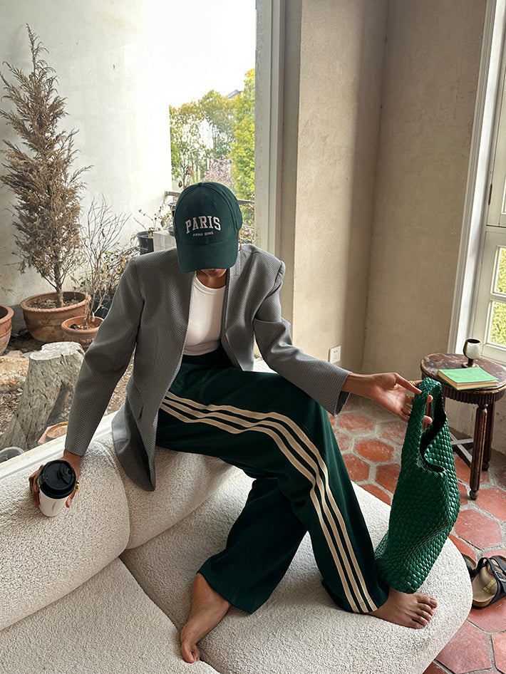 Yavina | Striped Patchwork Pants for Women - Casual High Waist Cotton Blend Shift Comfort Fit-Sweatpants-Green-XS-Camoufit