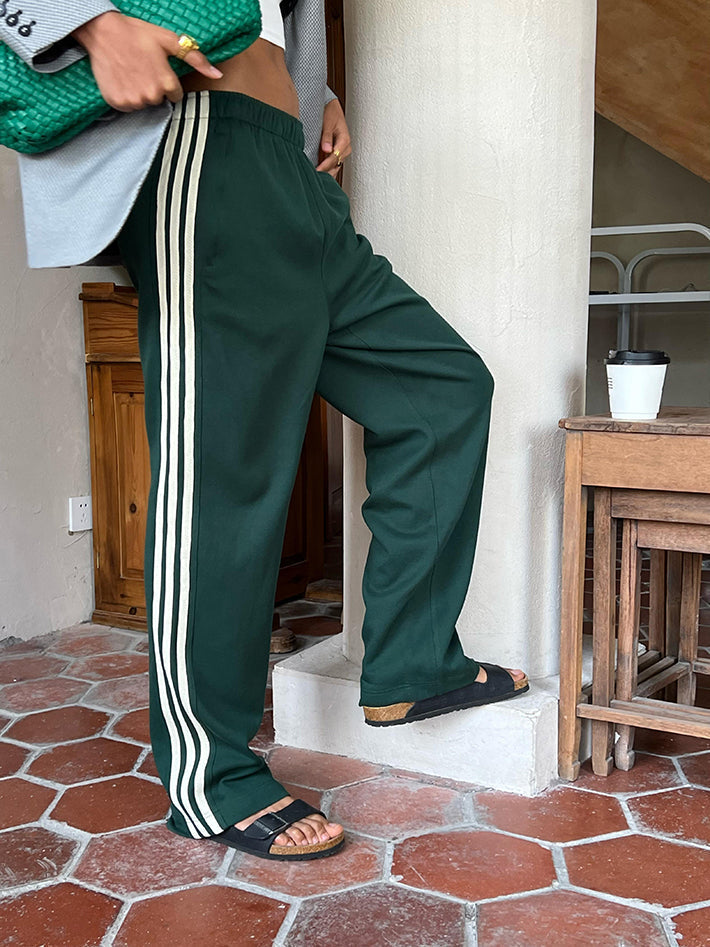 Yavina | Striped Patchwork Pants for Women - Casual High Waist Cotton Blend Shift Comfort Fit-Sweatpants-Green-XS-Camoufit