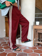 Yavina | Striped Patchwork Pants for Women - Casual High Waist Cotton Blend Shift Comfort Fit-Sweatpants-Red-XS-Camoufit