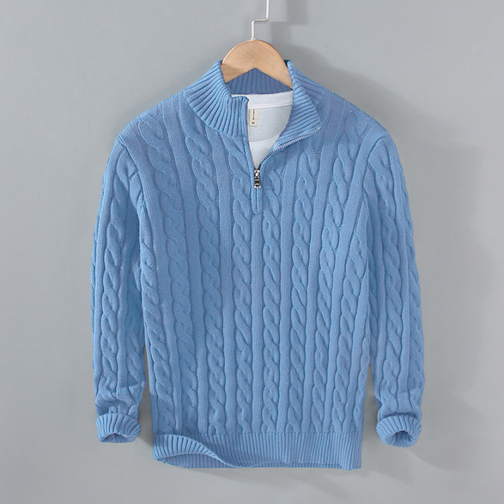 Darian Men's Half-Zip Knit Sweater - Casual Warm Everyday Style-Men's Sweater-Blue-S-Camoufit