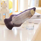 Plush white-gray cat fish toy with scaled pattern and dark tail