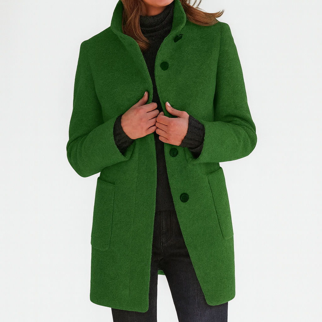 Amore | Women's Straight Cut Button-Front Coat - Tailored Faux Wool Blend Long Overcoat & Work Jacket