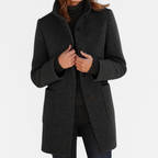Amore | Women's Straight Cut Button-Front Coat - Tailored Faux Wool Blend Long Overcoat & Work Jacket