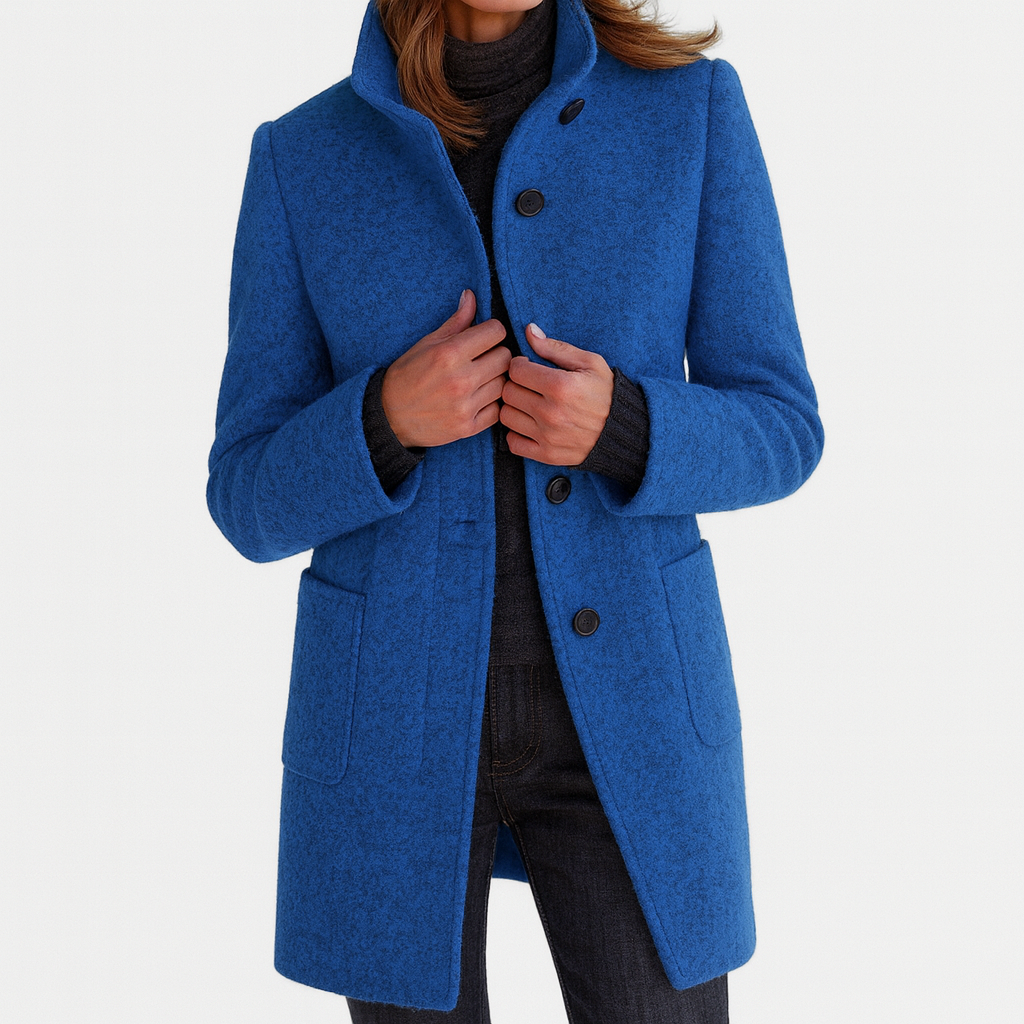 Amore | Women's Straight Cut Button-Front Coat - Tailored Faux Wool Blend Long Overcoat & Work Jacket