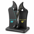 Handheld knife sharpener stand with angle guides and black and gray slots