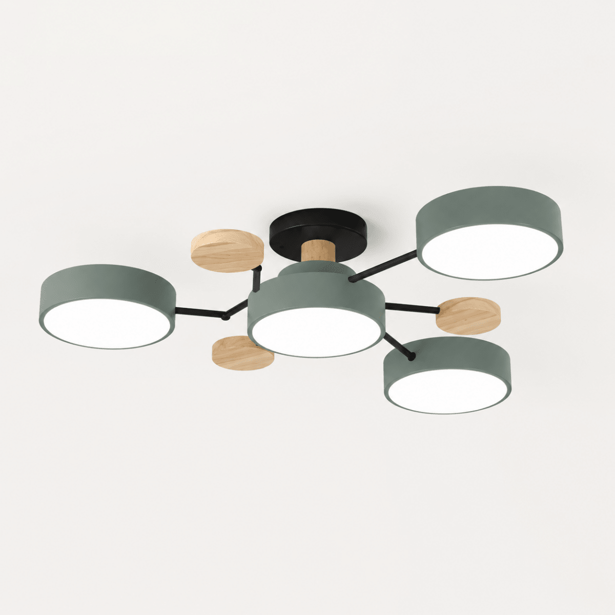 Multi-head round LED flush mount with pale gray rings and white circular light panels