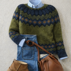 Virelisse | Women's Nordic Knit Sweater – Soft Relaxed Winter Fit-Nordic Sweater-Green-S-