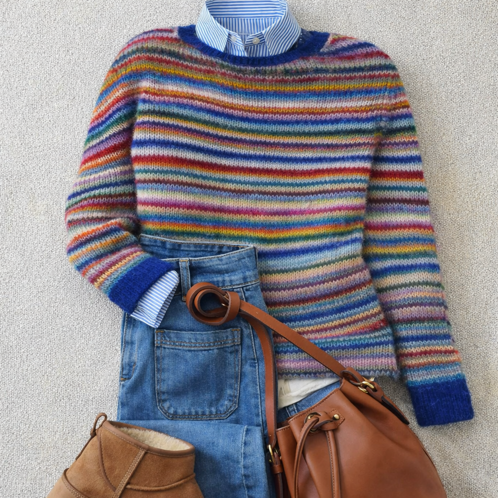 Solenne | Women's Nordic Knit Sweater – Soft Relaxed Winter Fit-Nordic Sweater-Rainbow Stripes-S-