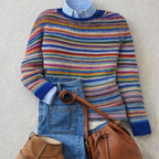 Solenne | Women's Nordic Knit Sweater – Soft Relaxed Winter Fit-Nordic Sweater-Rainbow Stripes-S-