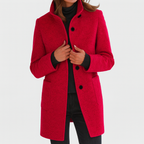 Amore | Women's Straight Cut Button-Front Coat - Tailored Faux Wool Blend Long Overcoat & Work Jacket