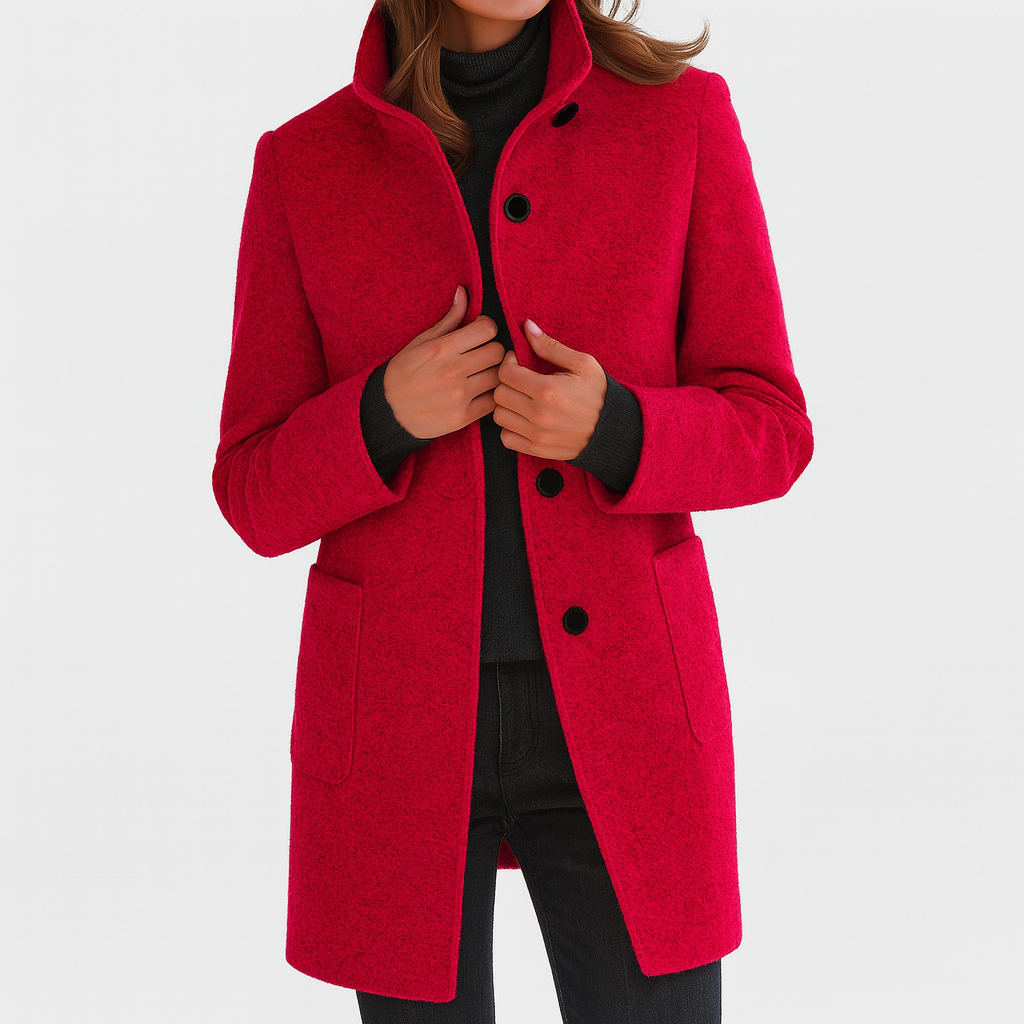 Amore | Women's Straight Cut Button-Front Coat - Tailored Faux Wool Blend Long Overcoat & Work Jacket