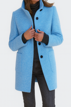 Amore | Women's Straight Cut Button-Front Coat - Tailored Faux Wool Blend Long Overcoat & Work Jacket