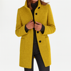 Amore | Women's Straight Cut Button-Front Coat - Tailored Faux Wool Blend Long Overcoat & Work Jacket