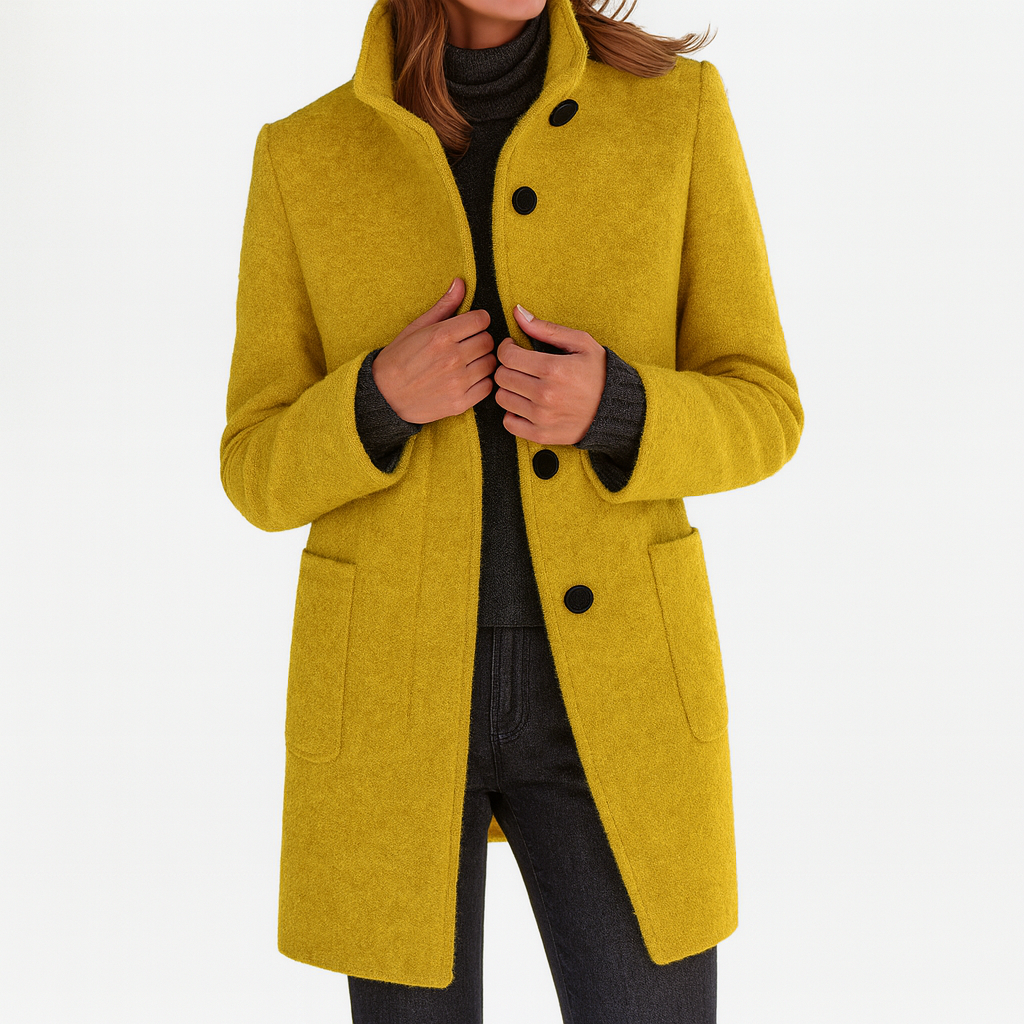 Amore | Women's Straight Cut Button-Front Coat - Tailored Faux Wool Blend Long Overcoat & Work Jacket