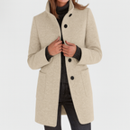 Amore | Women's Straight Cut Button-Front Coat - Tailored Faux Wool Blend Long Overcoat & Work Jacket