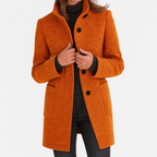 Amore | Women's Straight Cut Button-Front Coat - Tailored Faux Wool Blend Long Overcoat & Work Jacket