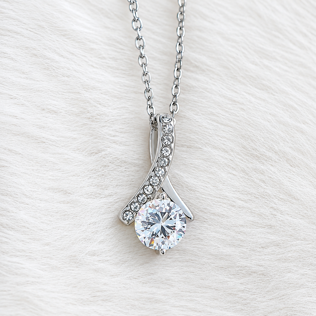 Vionelle | Alluring Pendant Necklace for Women - Silver Crystal Ribbon Elegant Fit-Necklaces-Silver-Camoufit