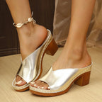 Velina | Women's Platform Sandals – Metallic Block Heel Elegant Fit-Women's Heeled Sandals-Gold-5-