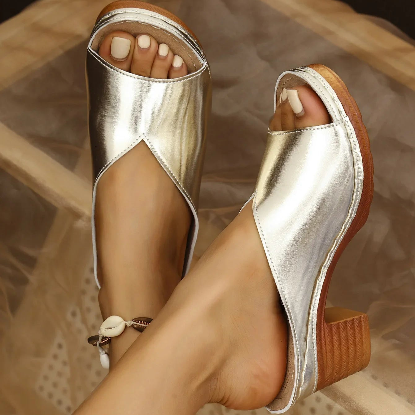 Velina | Women's Platform Sandals – Metallic Block Heel Elegant Fit-Women's Heeled Sandals-Gold-5-