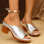 Velina | Women's Platform Sandals – Metallic Block Heel Elegant Fit-Women's Heeled Sandals-Silver-5-