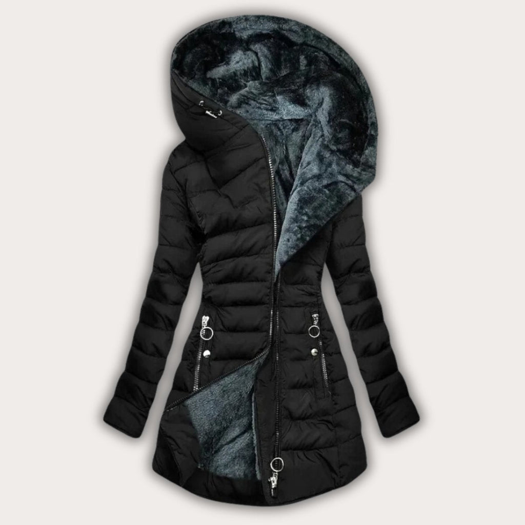 Chloe Asymmetrical Puffer Coat - Hooded Warm Adjustable Fit-Puffer Jackets-Black-S-Camoufit