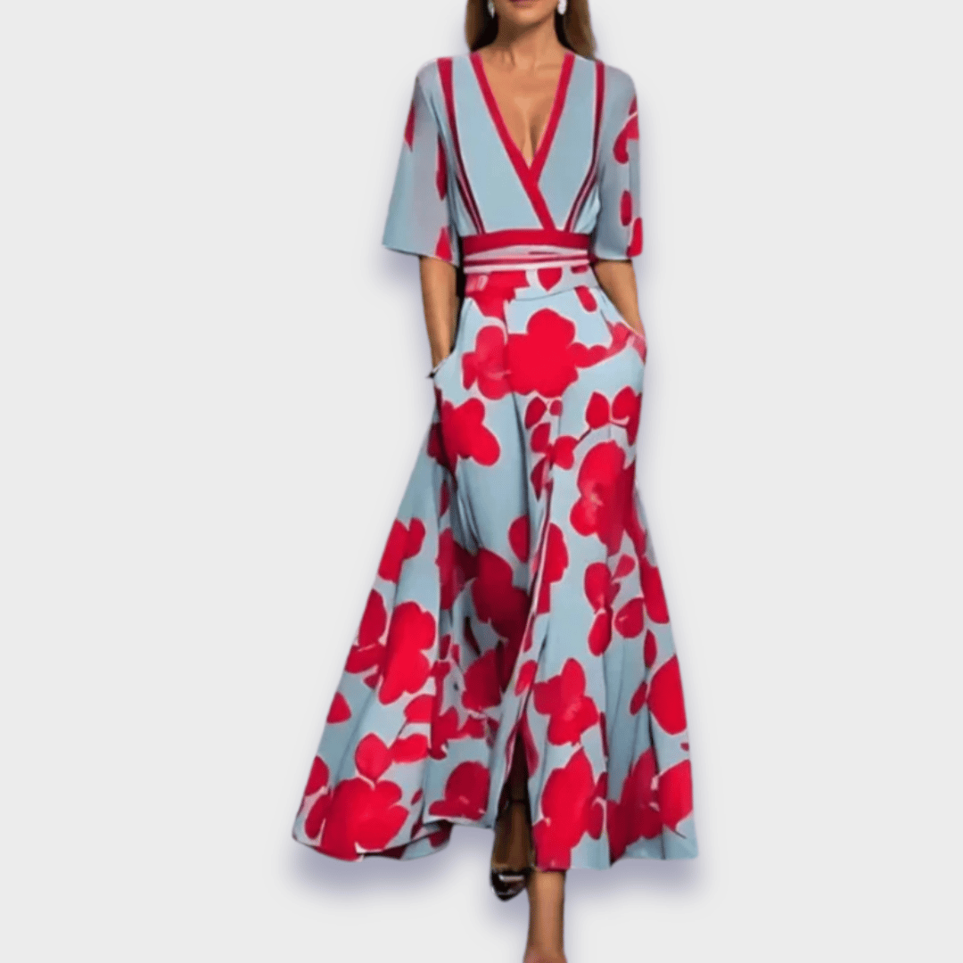 Elyvia | Floral Dress for Women – A-Line Elegant Comfort Fit-Maxi Dress-Red/Blue-S-Camoufit