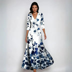 Elyvia | Floral Dress for Women – A-Line Elegant Comfort Fit-Maxi Dress-Blue/White-S-Camoufit