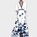 Elyvia | Floral Dress for Women – A-Line Elegant Comfort Fit-Maxi Dress-White/Blue-S-Camoufit
