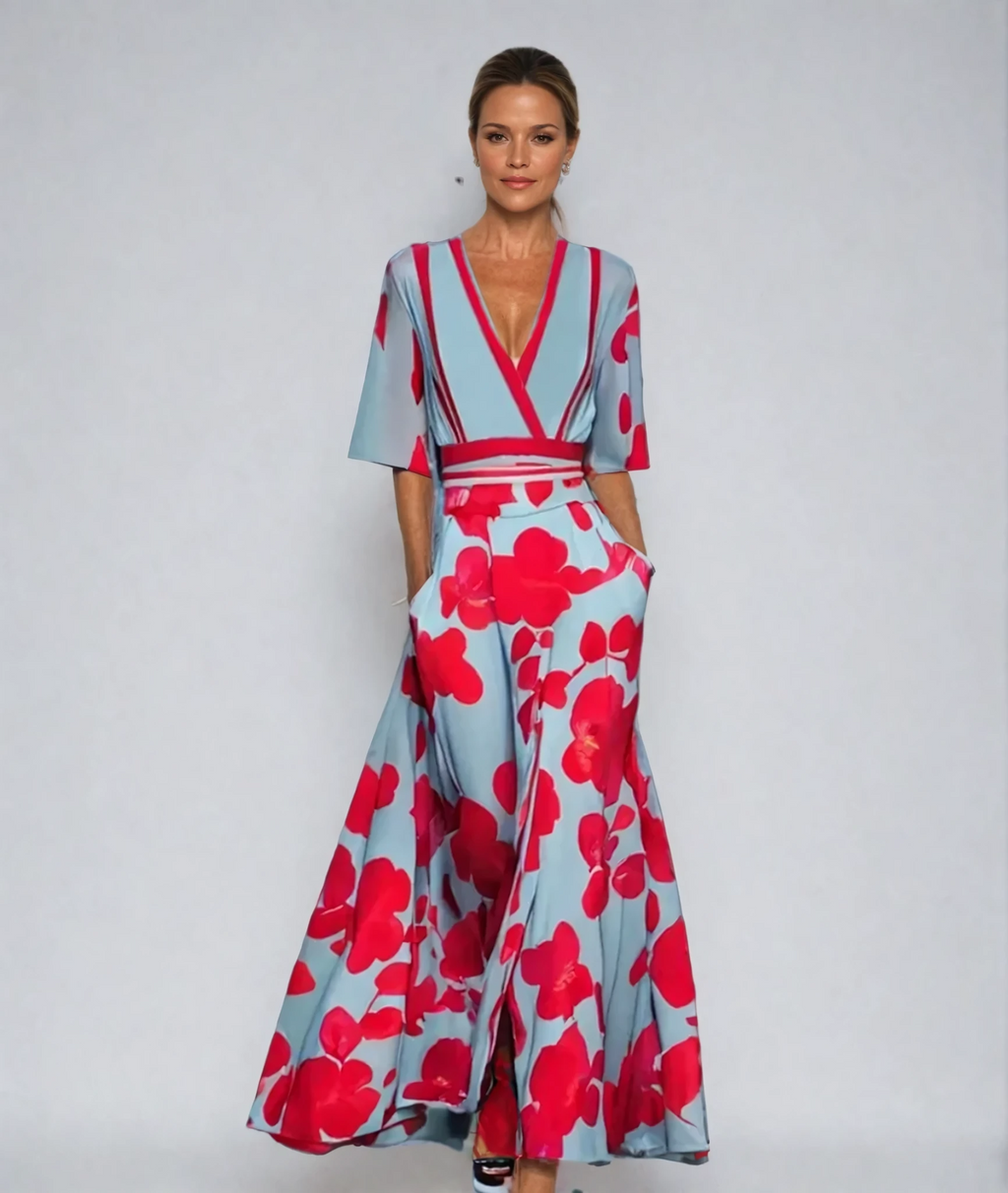 Elyvia | Floral Dress for Women – A-Line Elegant Comfort Fit-Maxi Dress-Blue/Red-S-Camoufit