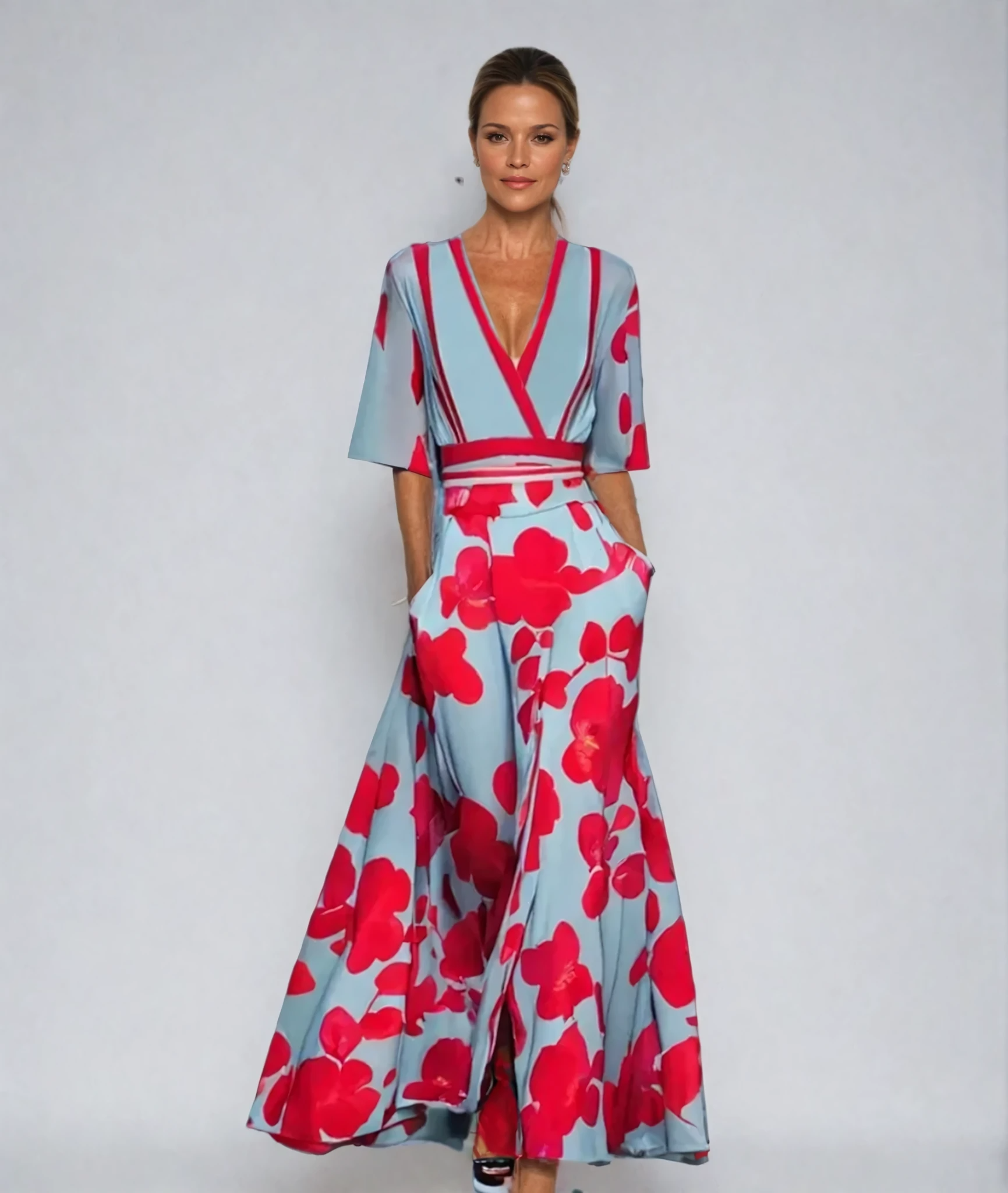 Elyvia | Floral Dress for Women – A-Line Elegant Comfort Fit-Maxi Dress-Blue/Red-S-Camoufit