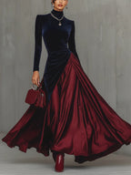 Rosélune | Velvet & Satin Gown for Women – Two-Tone Maxi Elegant Fit-Maxi Dress-XS-Camoufit