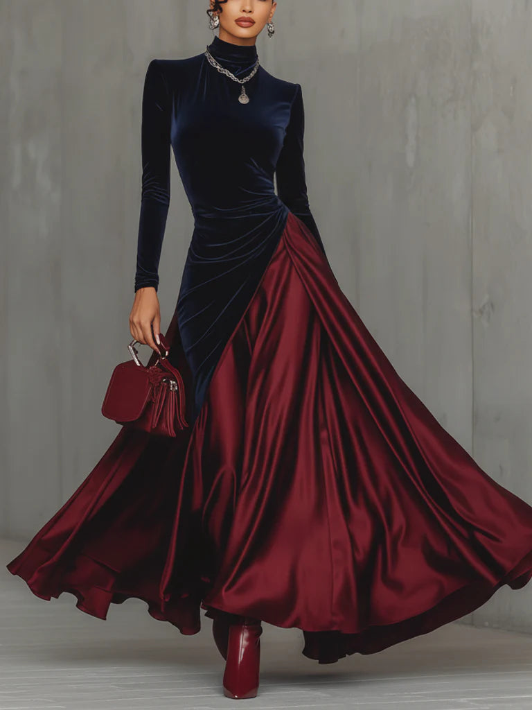 Rosélune | Velvet & Satin Gown for Women – Two-Tone Maxi Elegant Fit-Maxi Dress-XS-Camoufit