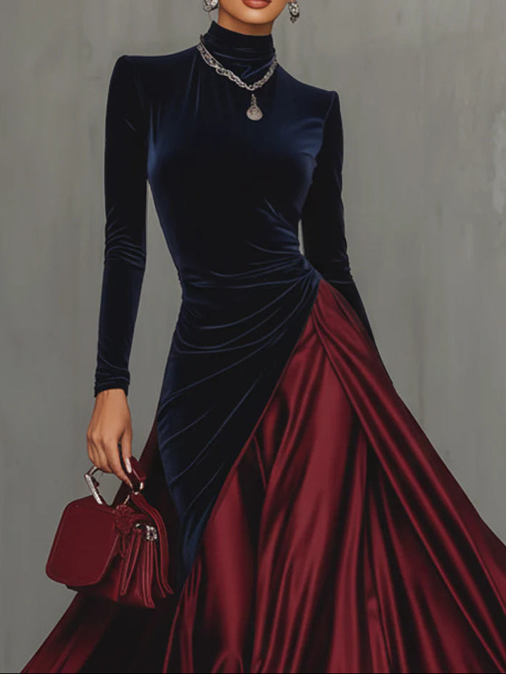 Rosélune | Velvet & Satin Gown for Women – Two-Tone Maxi Elegant Fit-Maxi Dress-XS-Camoufit